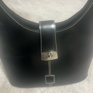 Vintage Dooney & Bourke Black Leather Shoulder Bag with Silver Hardware